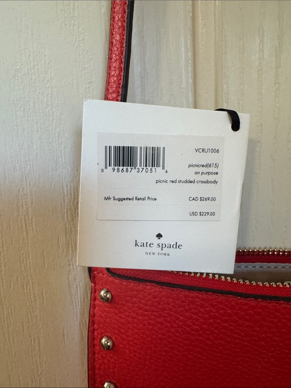 kate spade Red Pebbled Leather Studded Crossbody - Picture 4 of 4